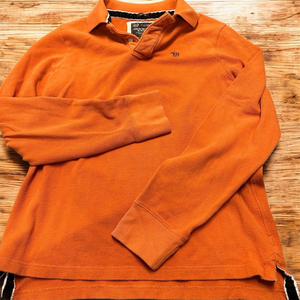 Abercrombie & Fitch Men's Vibrant Orange long sleeve polo Shirt